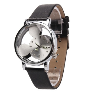 Часы наручные - B197 Mickey Mouse с кожаным ремнем (черный/серебряный)