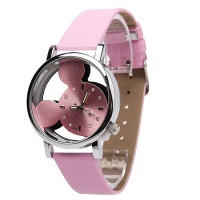 Часы наручные - B197 Mickey Mouse с кожаным ремнем (розовый)