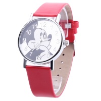 Часы наручные - Mickey Mouse с кожаным ремнем (красный)