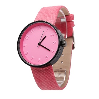 Часы наручные - матовые с кожаным ремнем (черный/розовый)