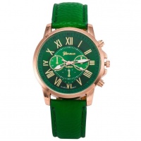 Часы наручные Geneva Platinum с кожаным ремнем (зеленый)

