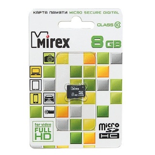 Карта флэш-памяти MicroSD 8 Гб Mirex без адаптера (class 10)

