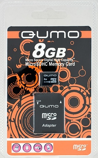 Карта флэш-памяти MicroSD 8 Гб Qumo +SD адаптер (class 10)

