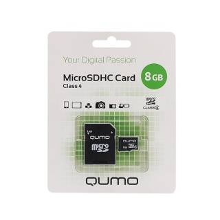 Карта флэш-памяти MicroSD 8 Гб Qumo +SD адаптер (class 4)

