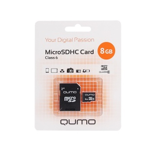 Карта флэш-памяти MicroSD 8 Гб Qumo +SD адаптер (class 6)

