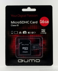 Карта флэш-памяти MicroSD 16 Гб Qumo +SD адаптер (class 10)


