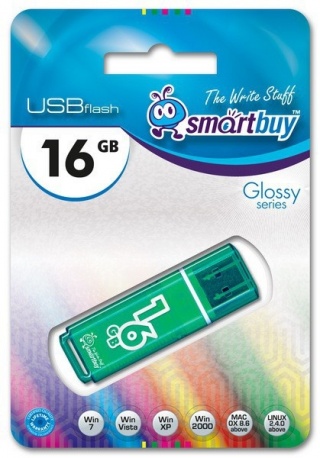 Флэш накопитель USB 16 Гб Smart Buy Glossy (зеленый)

