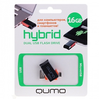 Флэш накопитель USB/MicroUSB 16 Гб Qumo Hybrid (черный)

