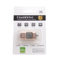 Флэш накопитель USB/MicroUSB/Lightning 16 Gb - Hybrid (золото)

