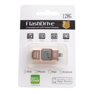 Флэш накопитель USB/MicroUSB/Lightning 128 Gb - Hybrid (золото)


