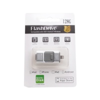 Флэш накопитель USB/MicroUSB/Lightning 128 Gb - Hybrid (серебристый)

