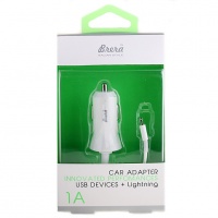 Автомобильная зарядка Brera CAU1-1A +lightning (белый)

